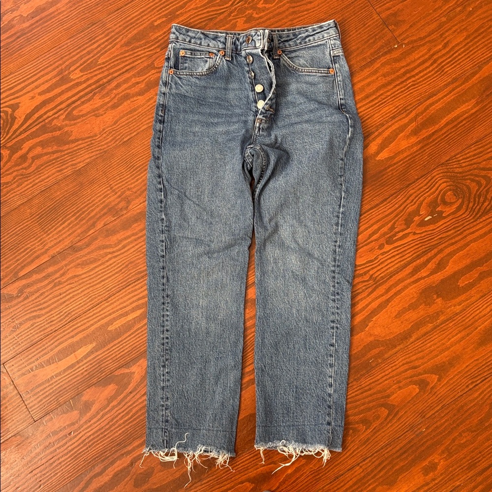 Top Shop Blue Denim Button-Fly Jeans